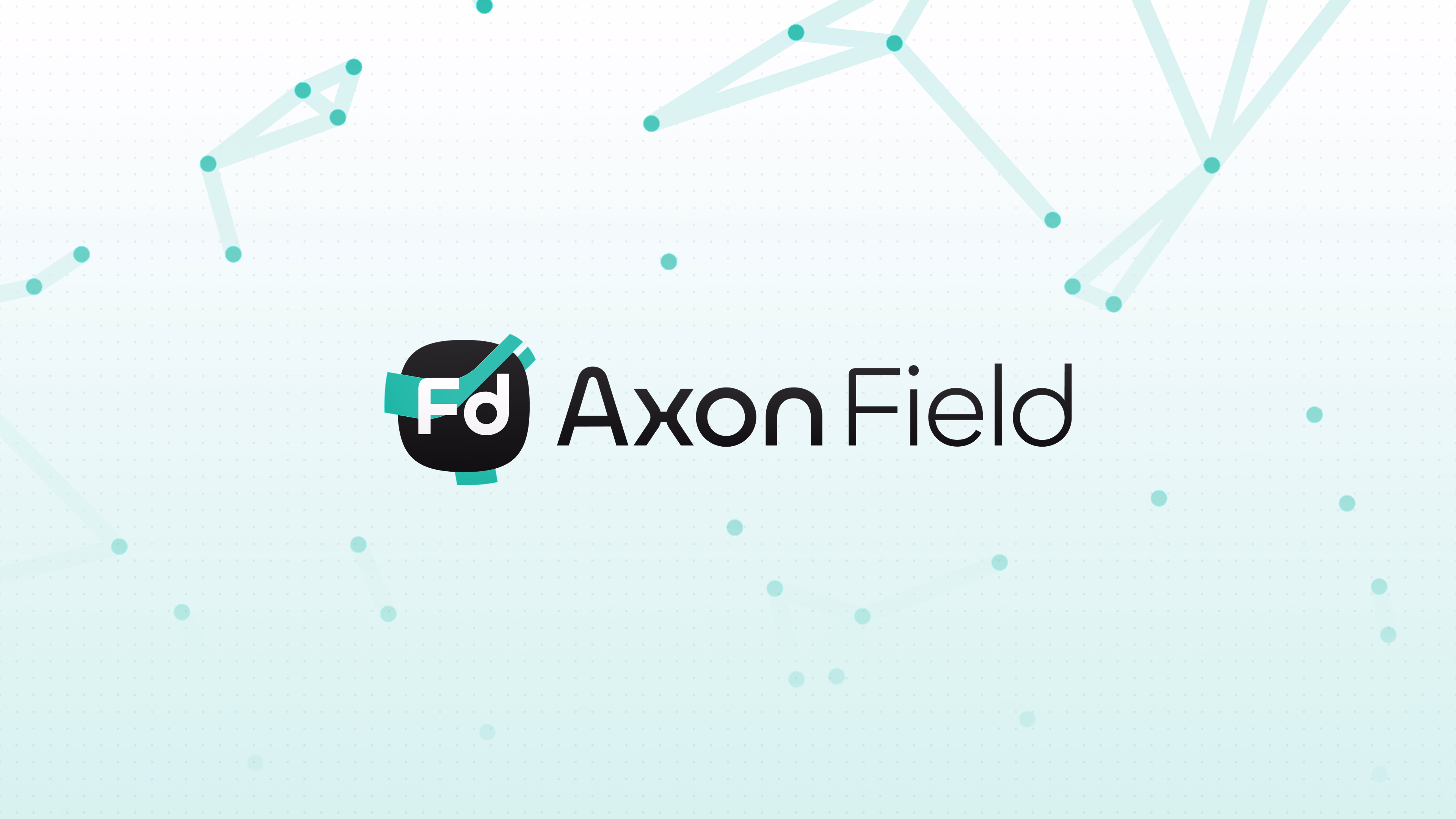 Das Lockup Axon Field auf hellem Mint, dahinter ein Netz aus Linien