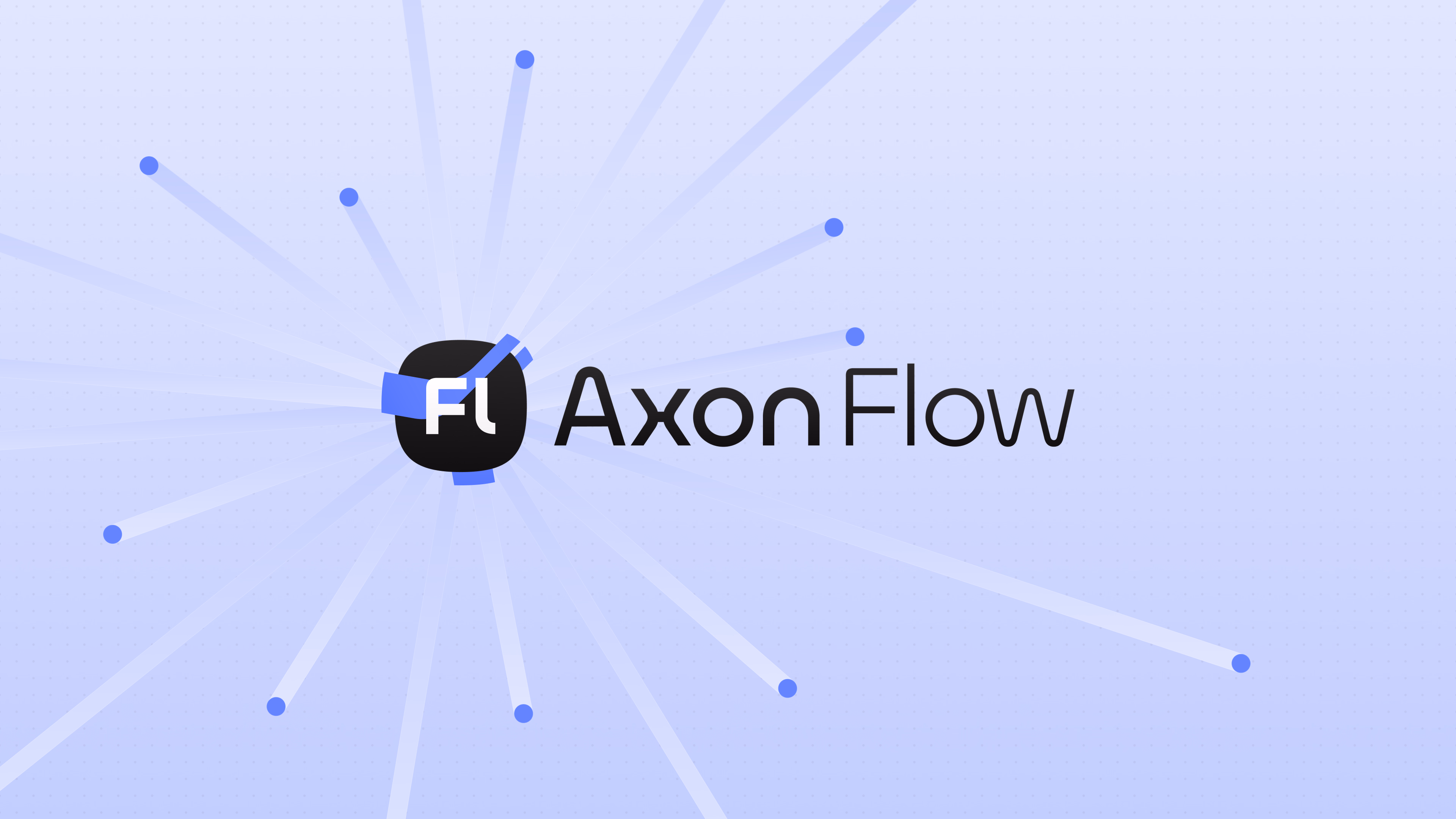 Das Lockup Axon Flow auf hellem Indigo, dahinter auslaufende Strahlen