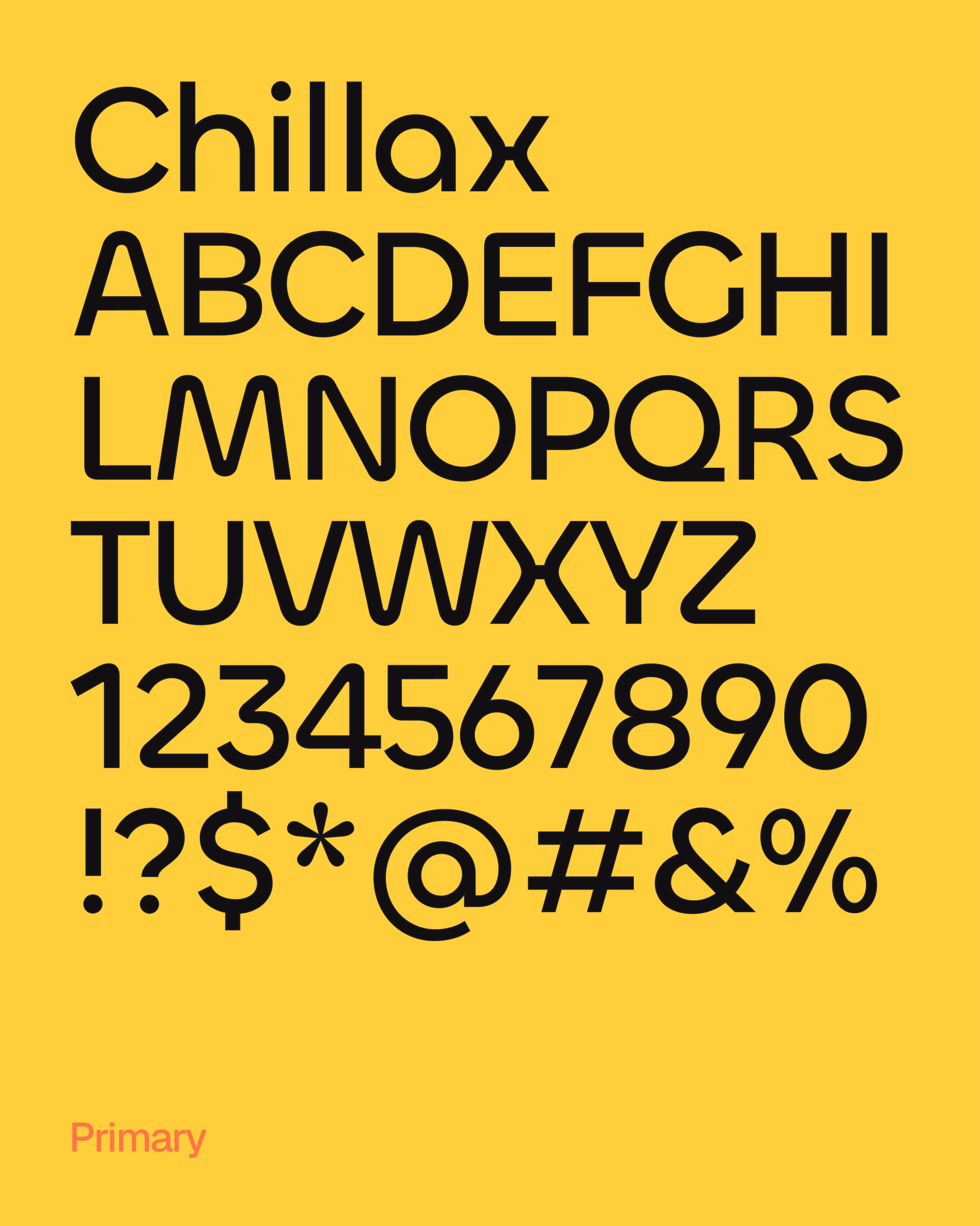 Schrifttafel der Chillax auf Gelb