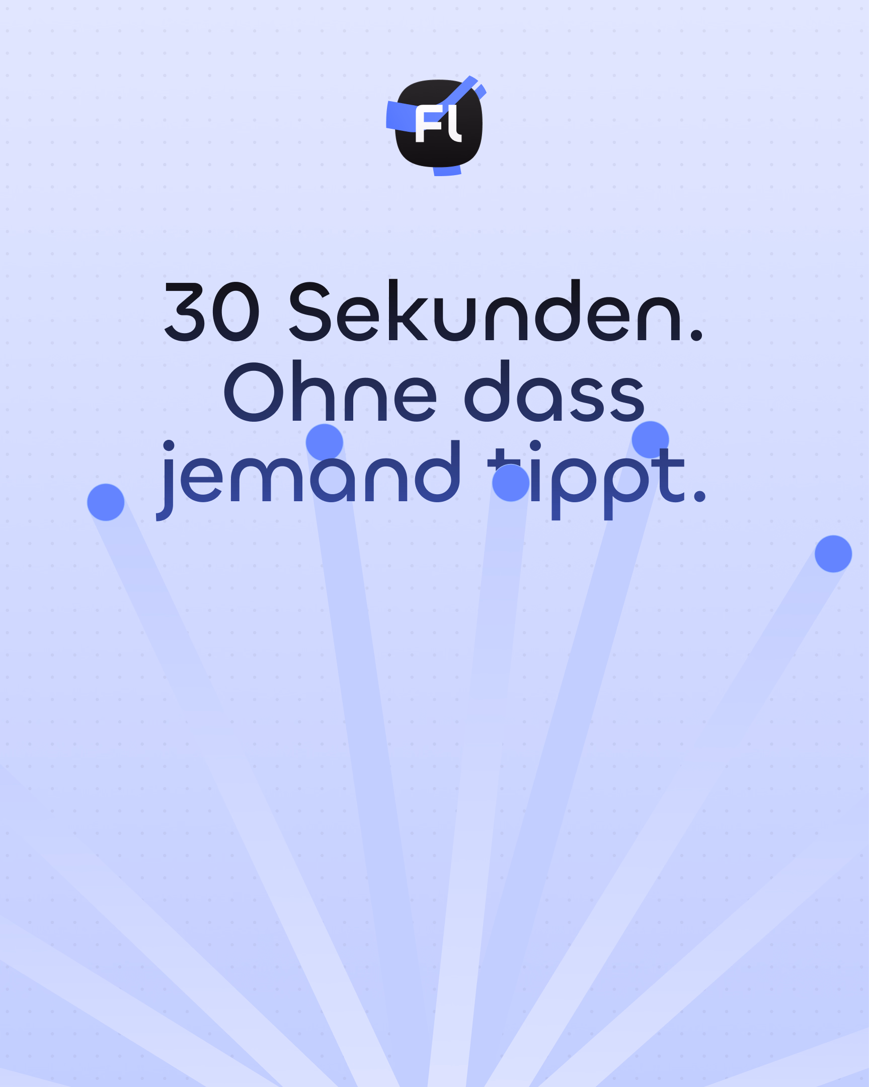 Markenmotiv Axon Flow „30 Sekunden. Ohne dass jemand tippt.“ auf hellem Indigo
