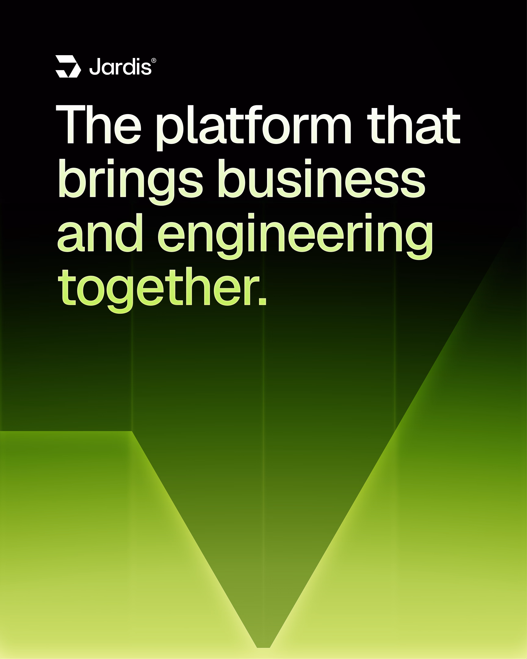 Markenmotiv „The platform that brings business and engineering together“ auf grünem Verlauf